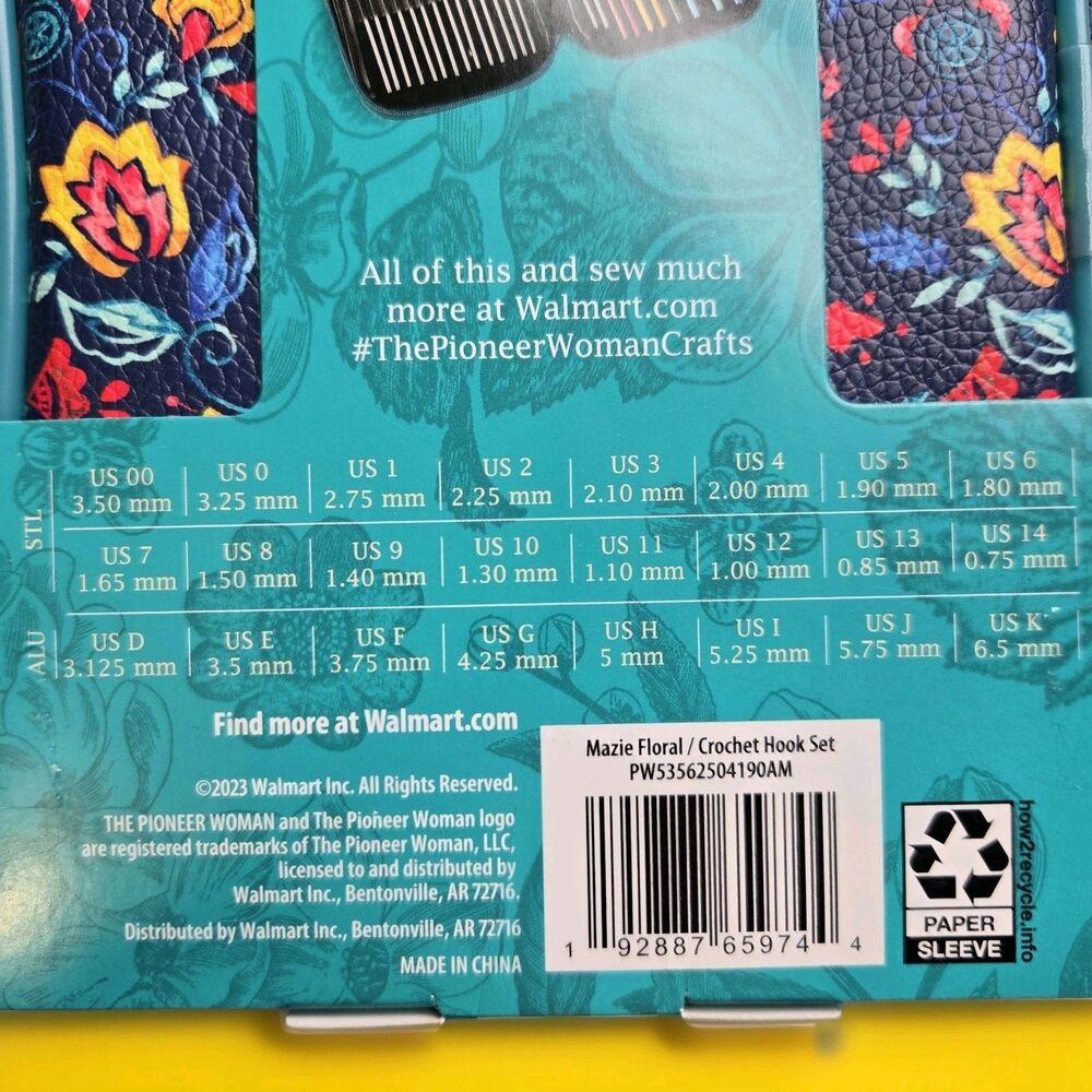 Pioneer‎ Woman Crochet Hook Set Mazie Floral 25 Pieces Steel 00-14 Aluminum D-K - Picture 6 of 7